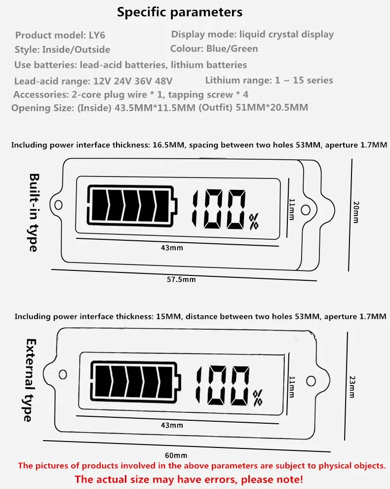 Residual capacity display for lithium lead-acid batteries LCD Screen Percentage Display DC LY6