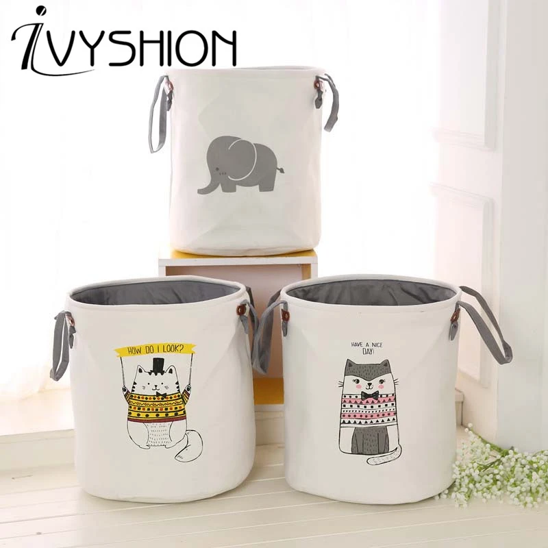 

IVYSHION Fashion Thick Double-layer Storage Barrel Dirty Clothes Socks Underwear Dirty Laundry Bucket Toy Folding Storage Basket