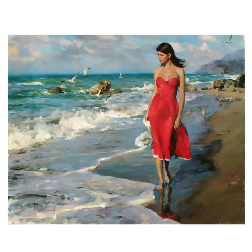 woman painting 5 DIY Рисование на холсте для украшения стен, краска по номерам 40x50 см, закат Лодка, набор для рисования цифр для взрослых - Цвет: woman painting 5