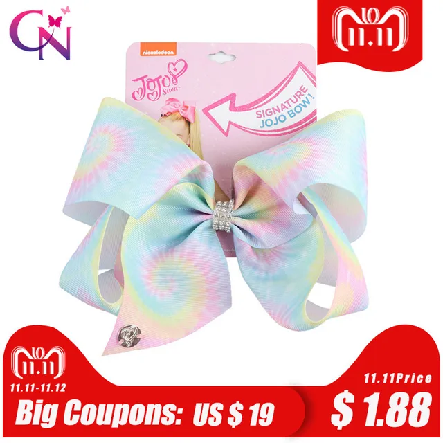 Best Price 8" Large JoJo Bow With Hair Clip For Girls Kids Handmade Metalic Printed Ribbon Knot Jumbo Hair Bow Hair Accessories