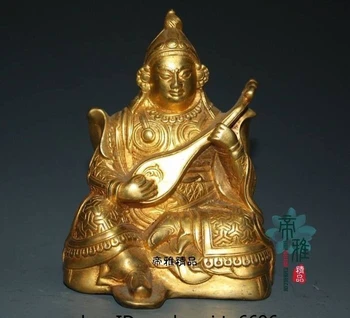 

China Bronze Copper 24K Gold Gild Lute Four Heavenly kings God Custodian Statue