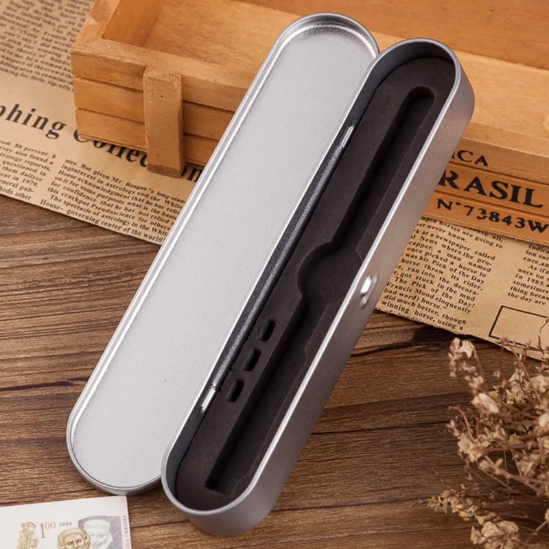 

Concise Solid Color Metal Pen Box Silver Fountain Pen Boxes Gift For Student Stationery Gift Pen Bag Office School Supplies