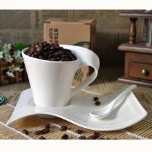 Vague os chine tasse en céramique blanc café cappuccino lait thé tasse soucoupe et cuillère ensemble cadeau créatif
