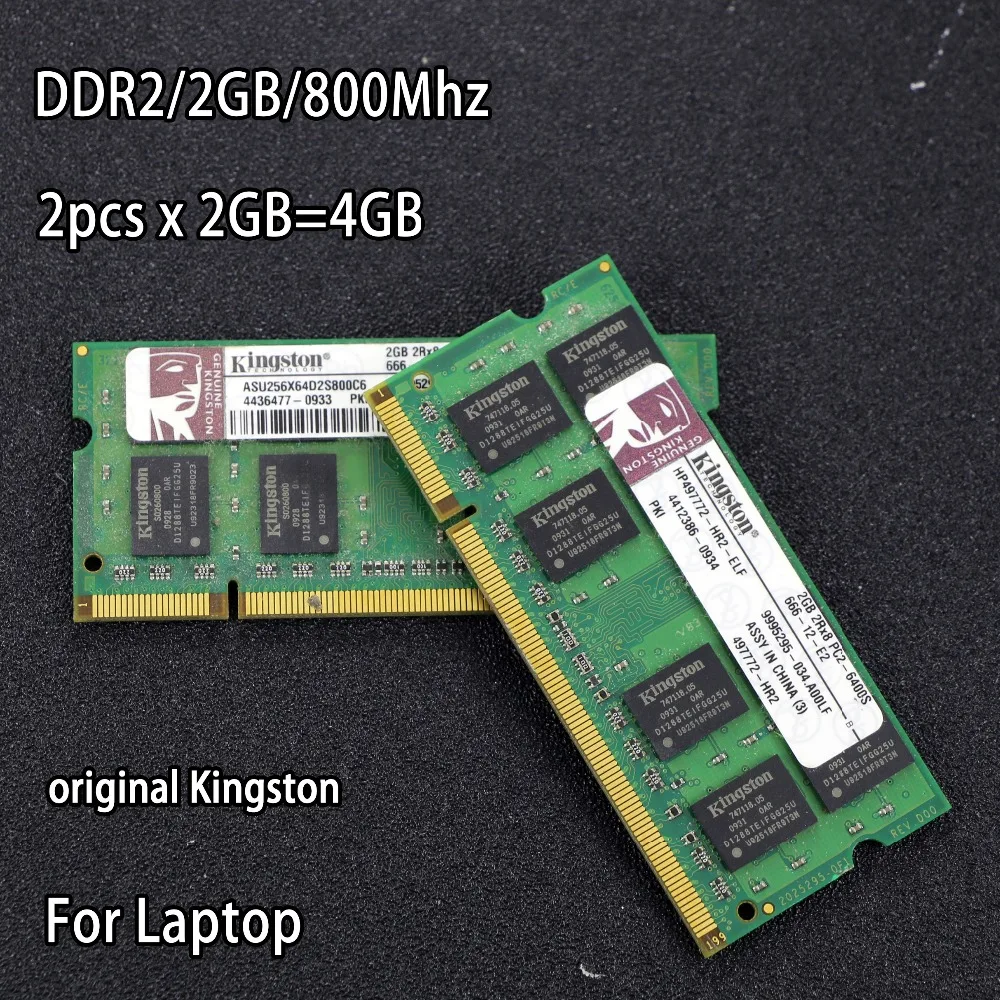 تستخدم كينغستون DDR2 2 GB 800 MHz 667 Mhz 800 PC2-6400 DDR 2x2G 4 GB دفتر الذاكرة محمول RAM 200PIN SODIMM ل إنتل ل amd
