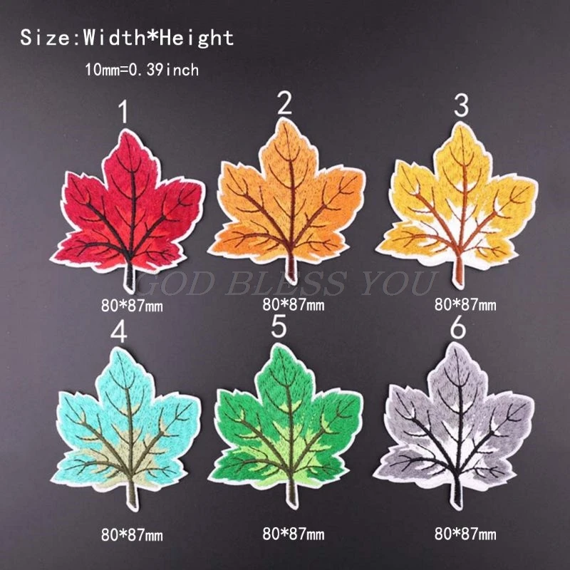 

6Pcs Embroidered Fabric Cartoon Maple Leaf Badge DIY Patches Hot Melt Back Adhesive Kids Coat Jacket Hat Pants Repair Supply