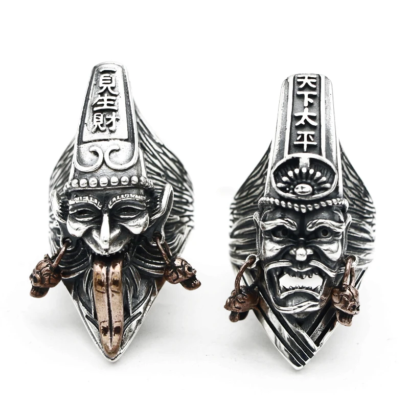 925 Sterling Silver Chinese Folk Black and White Impermanence Ring Men A3618