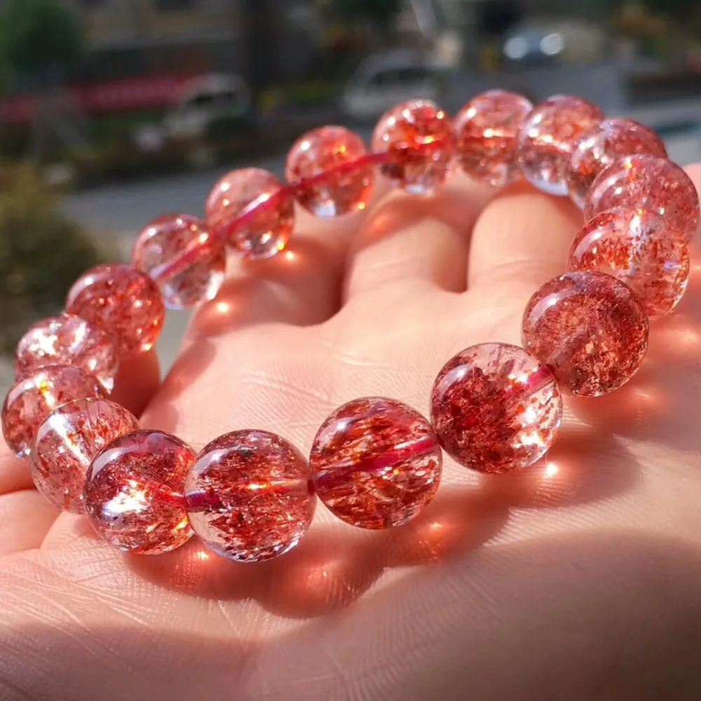Подлинный натуральный Lepidocrocite кварц красный супер семь прозрачный 12 мм круглый шарик стрейч Кристалл Браслеты для женщин