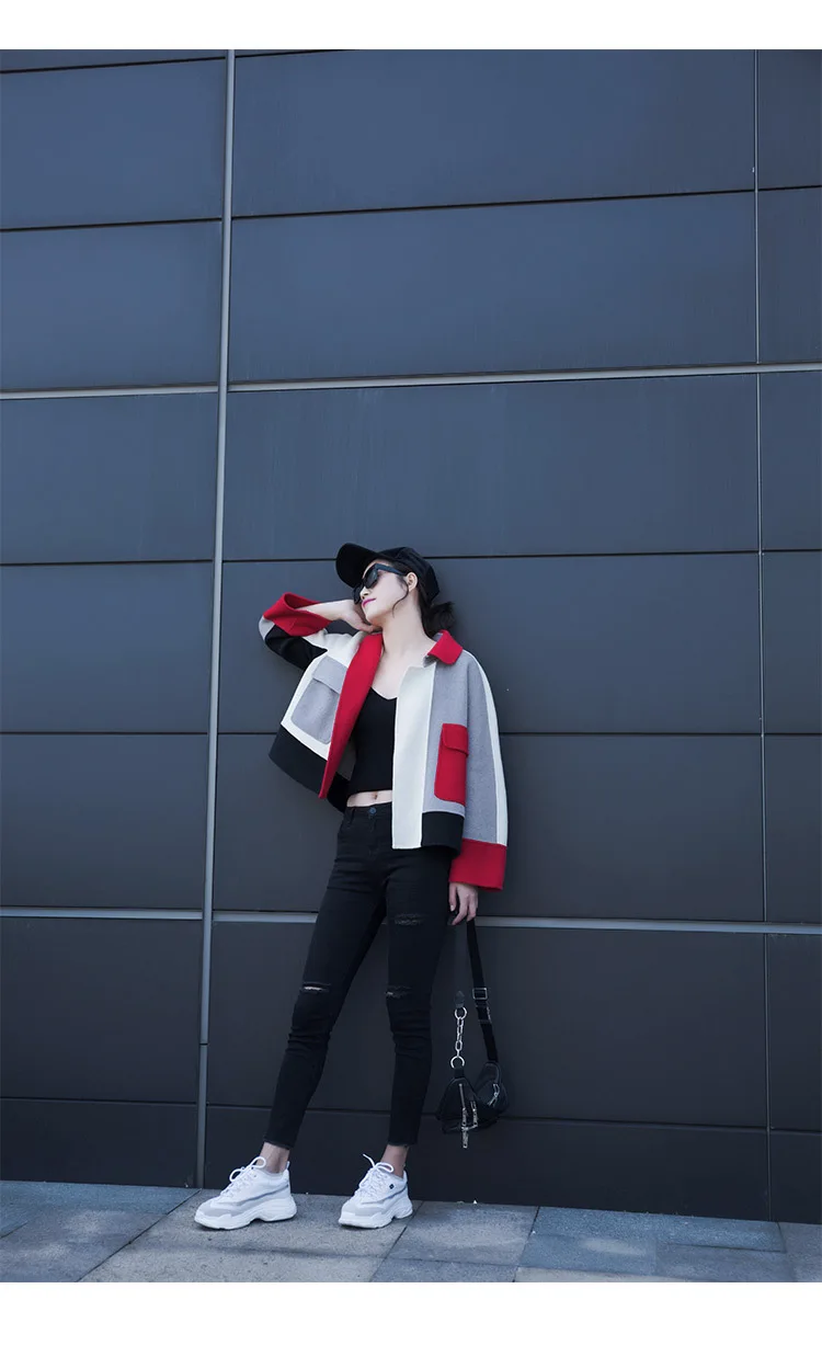 AYUNSUE Casaco Feminino Inverno Новое модное шерстяное пальто для женщин Лоскутные короткие куртки теплые кашемировые Cs Abrigo Mujer