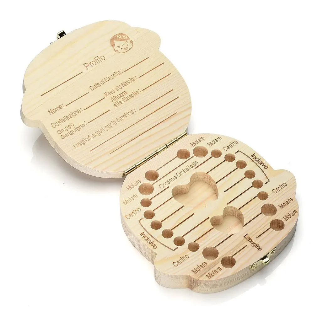 Wooden Baby Kids Tooth Storage Box English Teeth Umbilical Lanugo Organizer Gift Keepsakes Save Baby Wood Tooth Box Storage