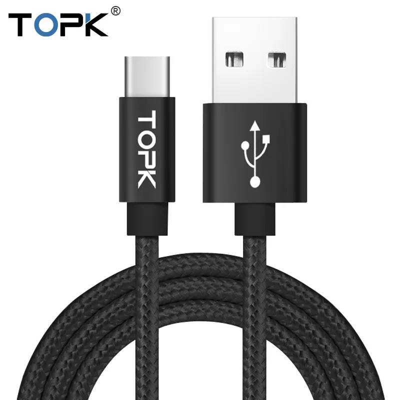 USB Type C Cable , Topk 2.4A Fast Charging USB Type-C Cable Soft Braided Wire Aluminum Alloy Casing USB C for Type-C Devices