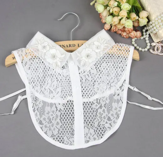 Women fake collar Женская рубашка из шифона с кристаллами на шее, искусственный воротник, галстуки, стразы, цветы, лацканы, полые кружева, цветочный искусственный съемный воротник, блузка, Топ - Цвет: Women fake collar