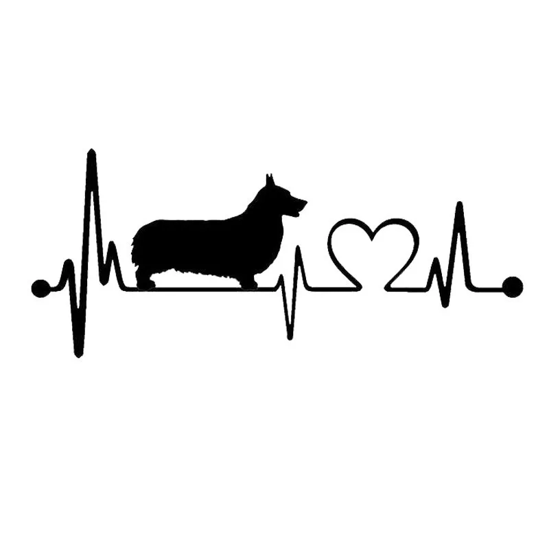 

19*8.3CM Pembroke Welsh Corgi Heartbeat Dog Car Stickers Vinyl Decal Car Styling Accessories Black/Silver S1-0709