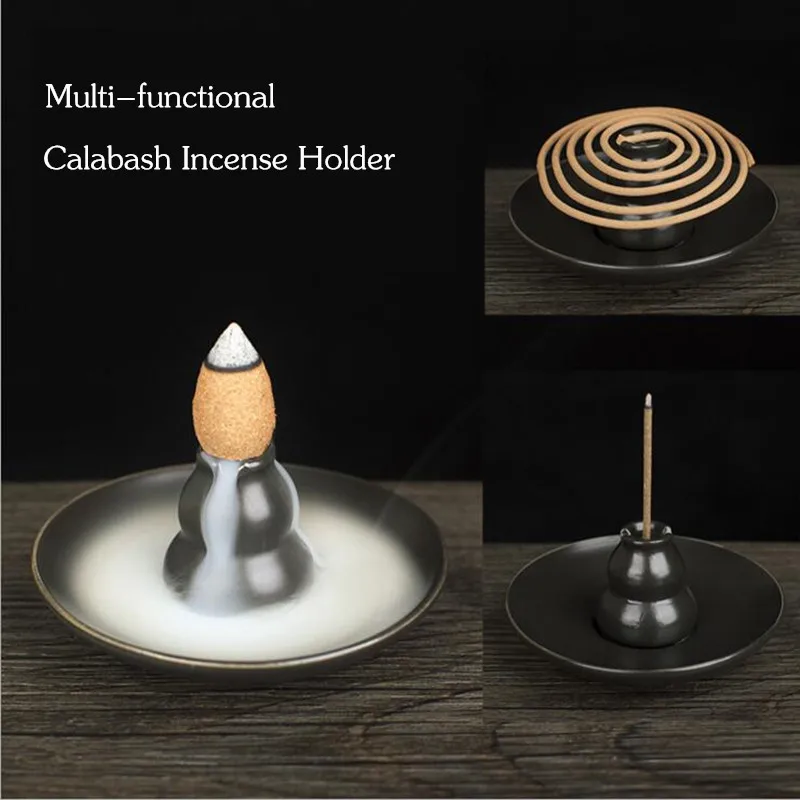 

1PC Good quality Multi-functional Calabash Style China Ceramic Incense Burner Cone&Coin Incense Holder for Home Decor&Ornament