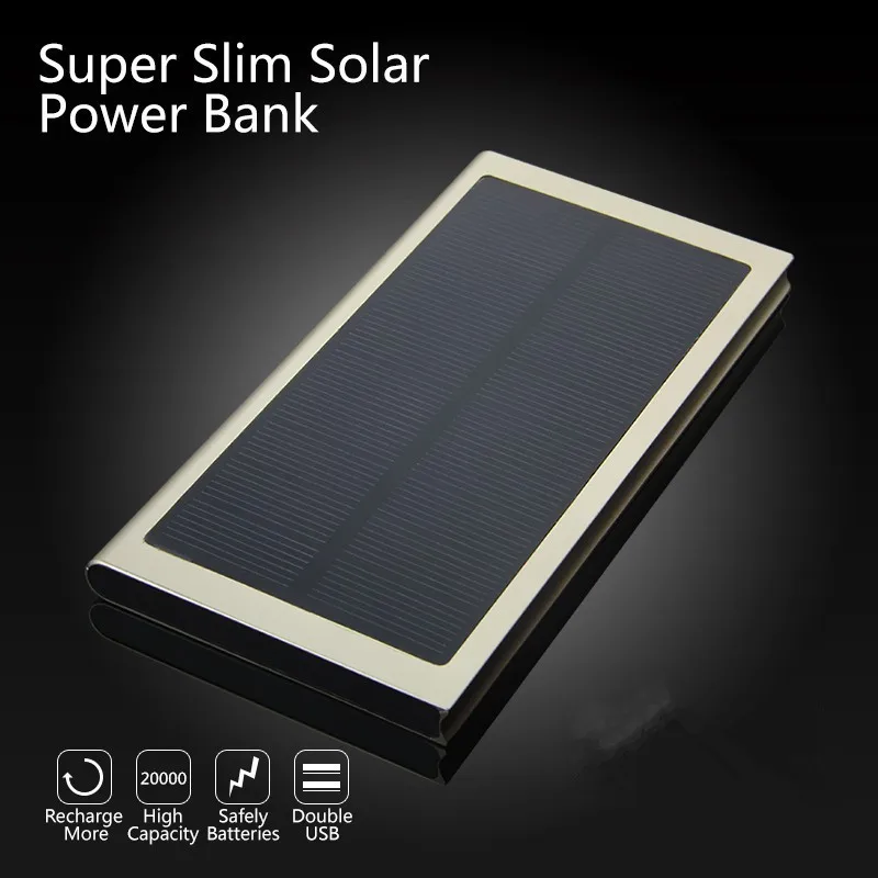 imágenes para Delgada Cáscara de la Aleación Dual USB Powerbank Externa de La Batería Solar Luces LED Cargador Portátil Power Bank Envío Gratis imágenes para Delgada Cáscara de la Aleación Dual USB Powerbank Externa de La Batería Solar Luces LED Cargador Portátil Power Bank Envío Gratis