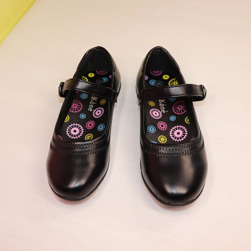 Girls black Mary Janes flats girls school uniform shoes kids leather