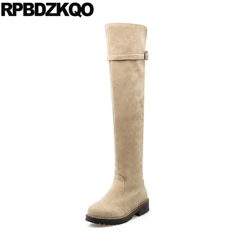 Plus Size Riding Long Round Toe Shoes Suede Over The Knee Thigh High Boots For Women Ladies Beige Low Heel Equestrian 10 Slip On Plus Size Riding Long Round Toe Shoes Suede Over The Knee Thigh High Boots For Women Ladies Beige Low Heel Equestrian 10 Slip On