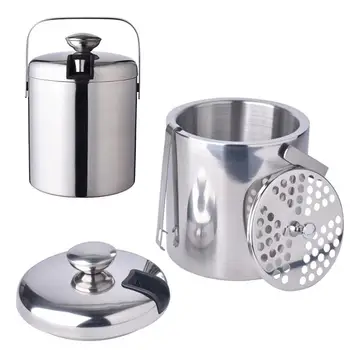 

ROSENICE Deluxe Stainless Steel Ice Bucket 1300ML Double Layers Ice Container Portable Bar Red Wine Barrel Kitchen Bar Tools