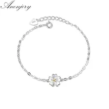 Anenjery браслеты и браслеты из стерлингового серебра 925 пробы Простые Модные браслеты с цветком для женщин S-B38