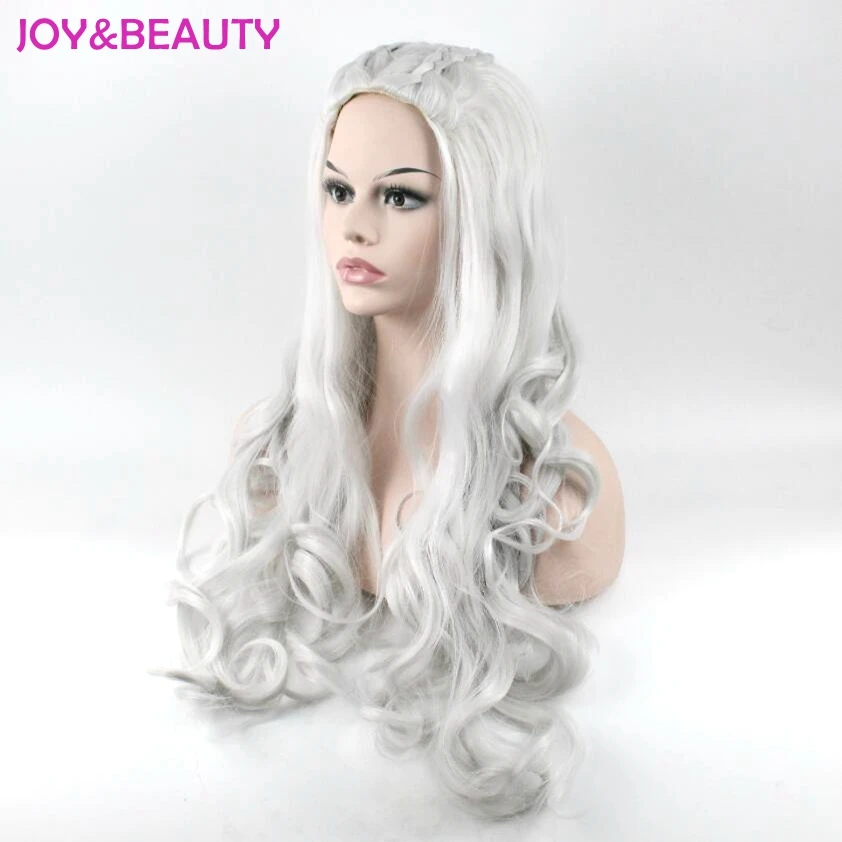 Peluca de pelo sintético JOY & BEAUTY peluca larga ondulada Juego de tronos Daenerys Targaryen Cosplay Peluca de fibra de alta temperatura Peluca de pelo oro gris Peluca de pelo sintético JOY & BEAUTY peluca larga ondulada Juego de tronos Daenerys Targaryen Cosplay Peluca de fibra de alta temperatura Peluca de pelo oro gris