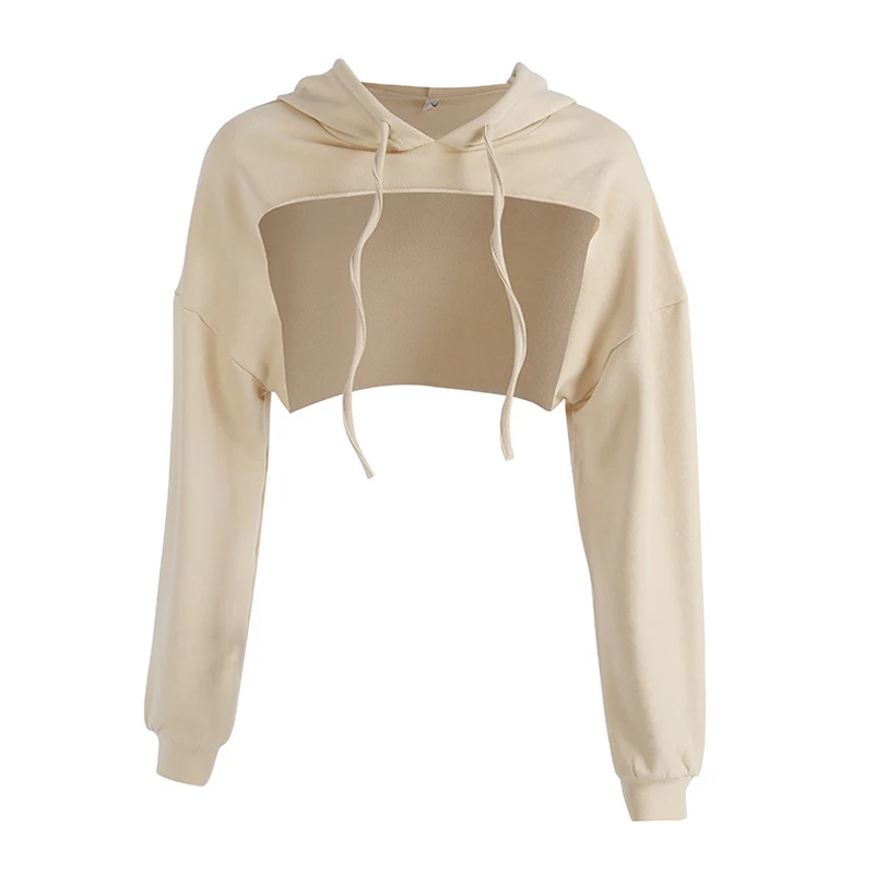 

Hoodies Women Hollow Out Long Sleeve Hoodie Pullover Sweatshirt Casual Hooded Summer Short Tops