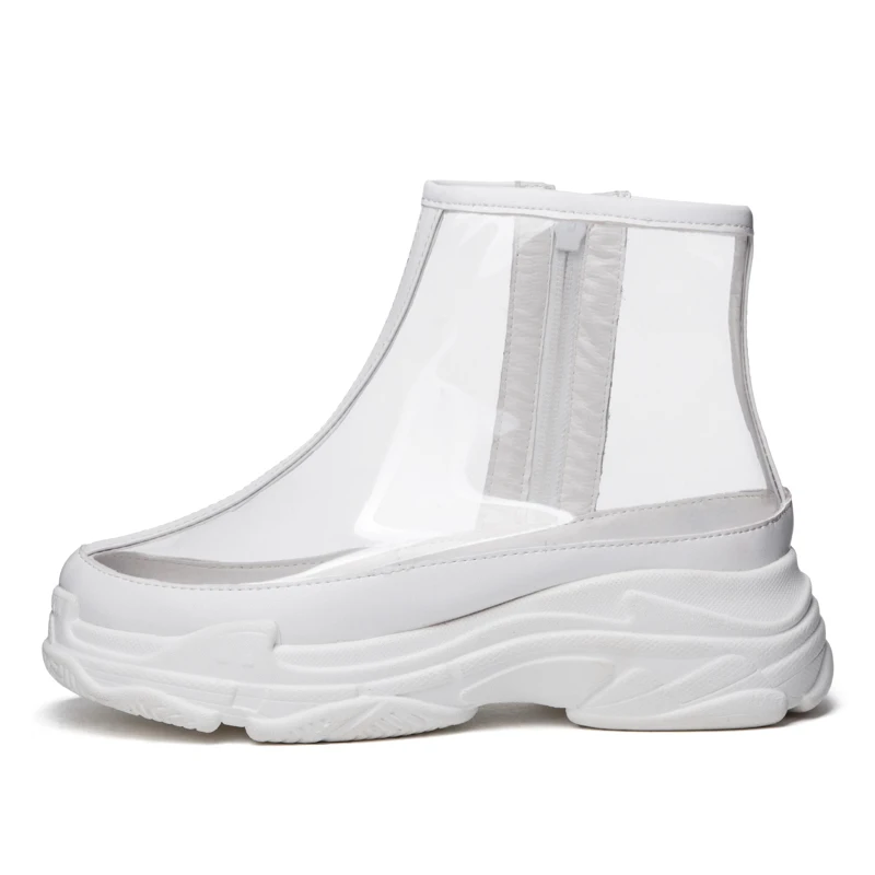 2018 New Flat Platform Ankle Boots Women Transparent Boots Brand Design Round Toe Short Boots Ladies Sneakers Spring Shoes White