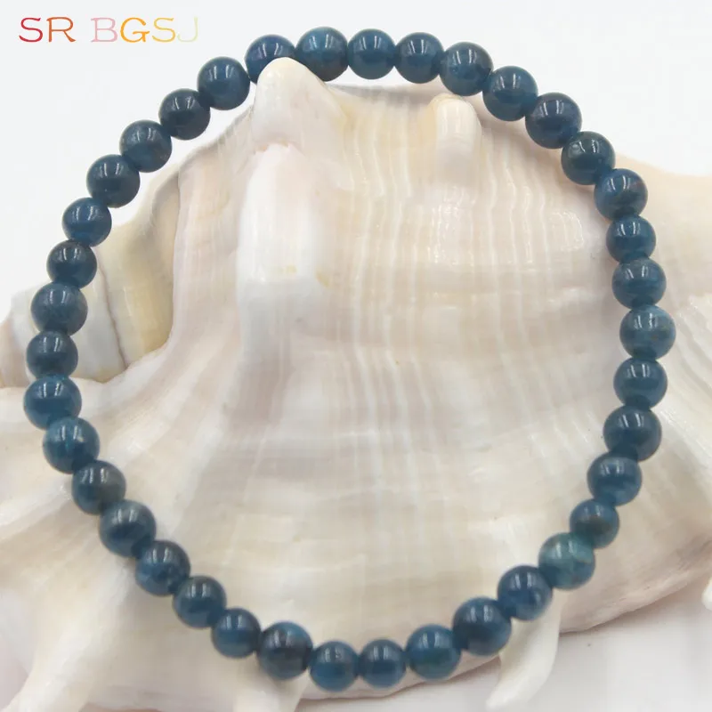 

Free Shipping 6 8 10mm Mother's Day Gift Round Natural Blue Kyanite Gems Stone Stretchy Bracelet 7" 7.5" 8"