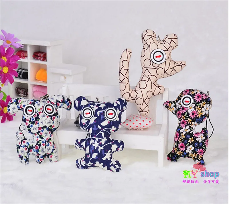 Cute Button Animals Cloth Dolls Bag Phone Key Pendants Toys Mixed Styles 30pcs (1)