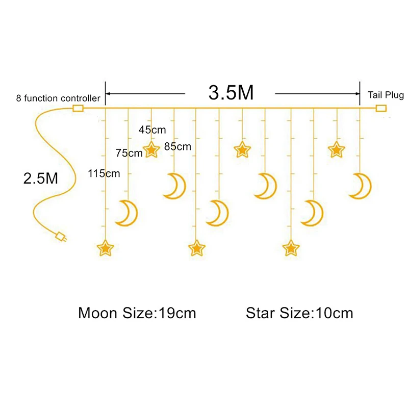 3,5 м 138 светодиодный s Moon Star светодиодный светильник s гирлянда на батарейках Сказочный светильник s гирлянда USB праздничный декоративный светильник PD065