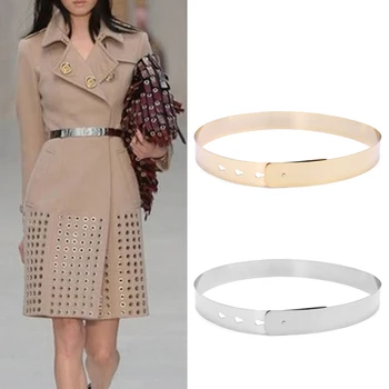 

Women Punk Full Metal Mirror skinny Waist Belt Metallic Gold Plate 3cm Wide Chains Lady ceinture sashes Drop ship