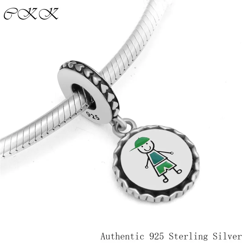 

Beads for Jewelry Making 100% 925 Sterling Silver Boy Stick Figure Dangle Charm with Mixed Enamel Fit Bracelets Diy PF783