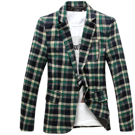 New Style Fashion Men Blazer Slim Tartan High Qual...