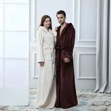 Extra Long Thick Warm Kimono Bath Robe Lovers Thermal Hooded Flannel Bathrobe Bridesmaid Robes Dressing Gown Women Men on sale winter lovers luxury warm long flannel bathrobe women men thick kimono night bath robe robes dressing gown home clothes