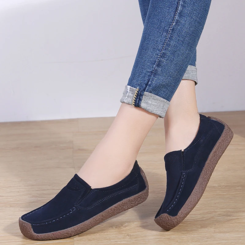 

2019 Women Loafers Solid Light Running Shoes Spring Summer Comfortable Walking Suede Leather Shoes Laides Snail Shoes Creepers