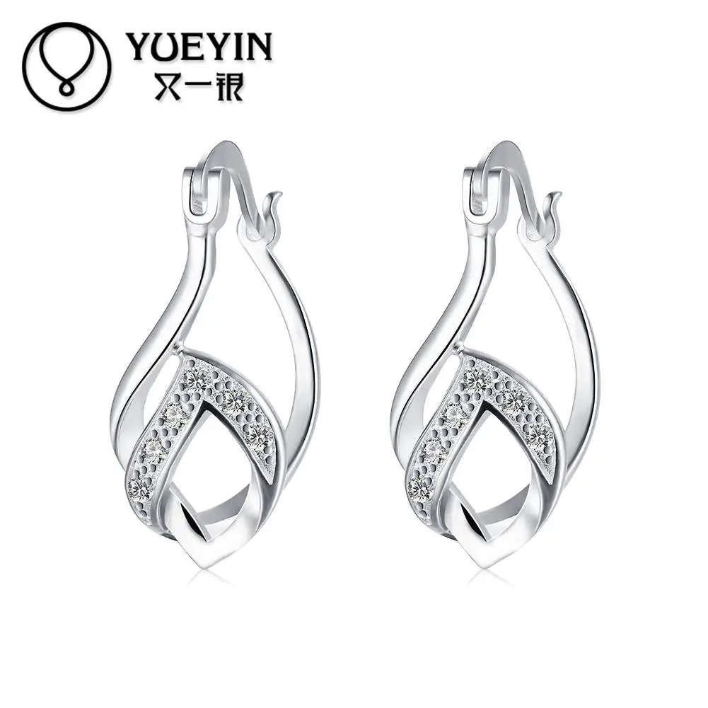 Elegant Silver Plated Earrings Fashion High Quality Zircon Clip Earring