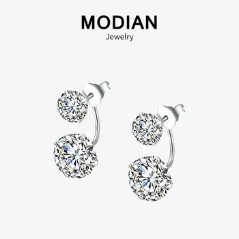 

MODIAN Earrings 2019 925 Sterling Silver Clear Cubic Zirconia Ear Jacket for Women Wedding Statement Crystal Fashion Jewelry
