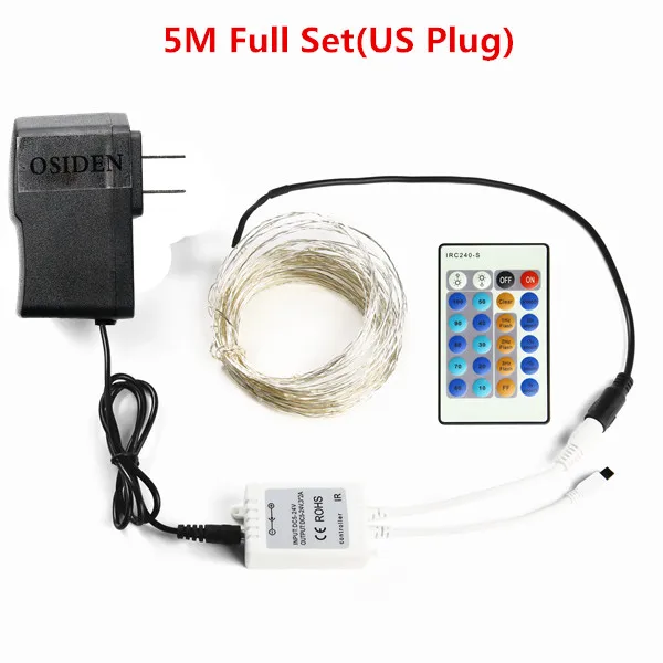 OSIDEN Праздничные огни DC Серебристая проволока 5M10M светодиодная гирлянда 12В 1A адаптер Рождество/ год/Свадебные украшения светодиодные строки - Испускаемый цвет: 5M Full Set US Pulg
