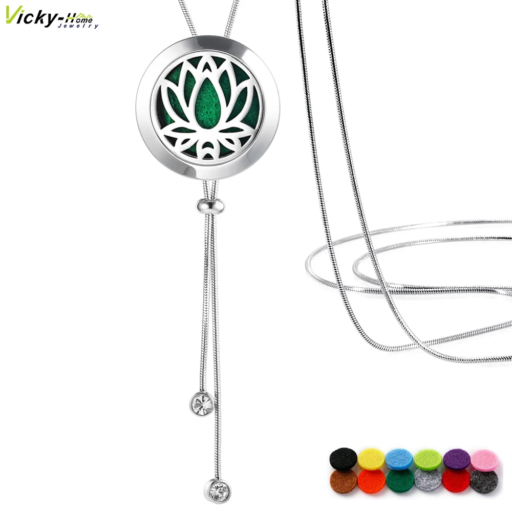 

Adjustable Snake Chain Aromatherapy Essential Oil Diffuser Necklace Stainless Steel Locket with Pads, 35.5in Perfume Necklace
