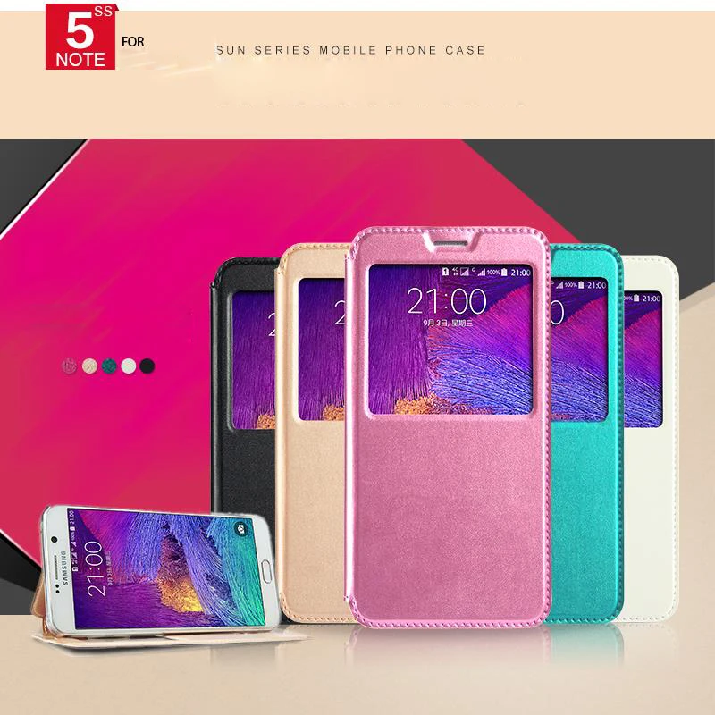 For Samsung Galaxy NOTE 5 Case Open Window Flip PU Leather Stand Cases