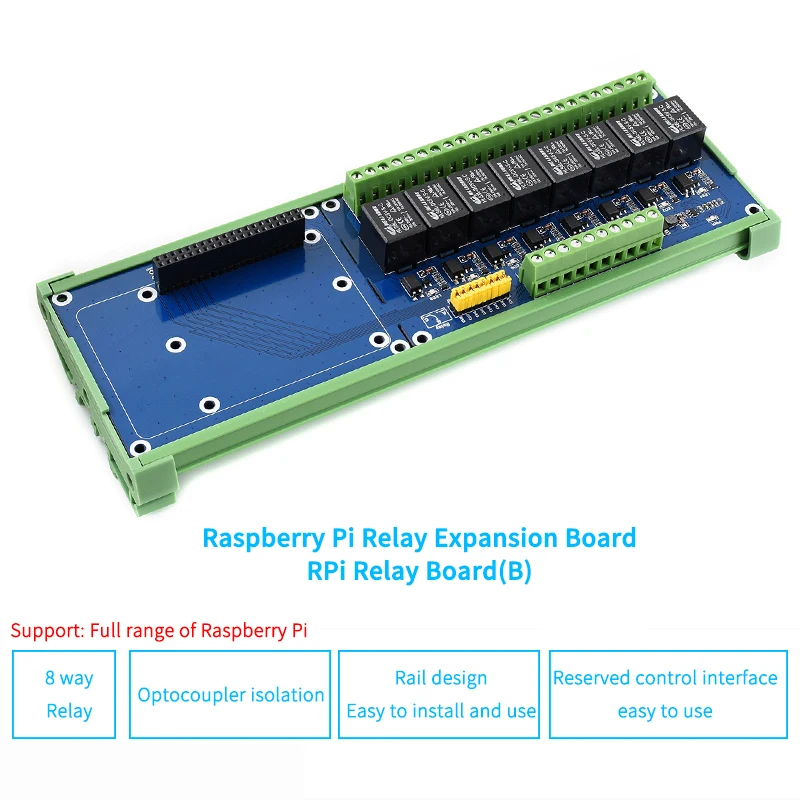 Плата расширения Raspberry Pi 4B, 8-канальный релейный канал, для Raspberry Pi A+/B+/2B/3B/3B+, встроенный светодиодный, Контактная форма: SPDT-NO, NC