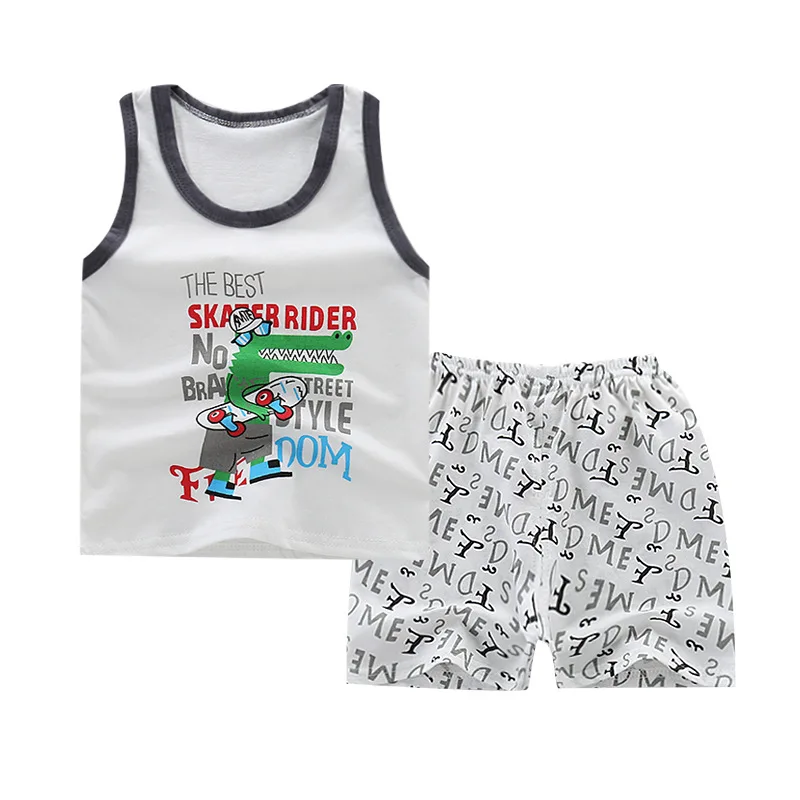 

Summer 2pcs Suits Baby Boy Clothing Set Cartoon Boys Girls Vest Clothes Set Cotton Sleeveless Sports T Shirts Toddler Shorts DS9