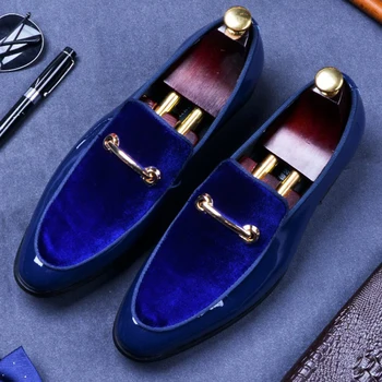 

Fashion Cow Suede Man Moccasin Casual Shoes Patent Leather Wedding Party Loafers Round Toe Slip on Handmade Men's Flats SS333