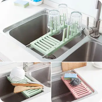 

Retractable Stainless Steel Plasti Sinks Drain Racks Kitchen Plastic Drain CupHolder Shelves Put Dishes And Vegetables Shelf
