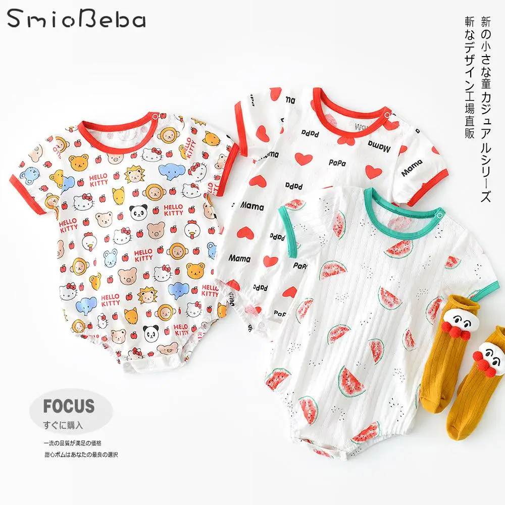 

Summer Super Cute Baby Rompers Boys And Girls Cotton Printed Watermelon Love Triangle Crawling Suit Buttercoat Kids Jumpsuit