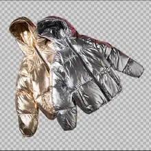 Silver Bright Jacket Coat man Winter Warm Thick Down Cotton Padded Short Parkas Bread Style Fashion Men's Bomber Hooded Outwear 