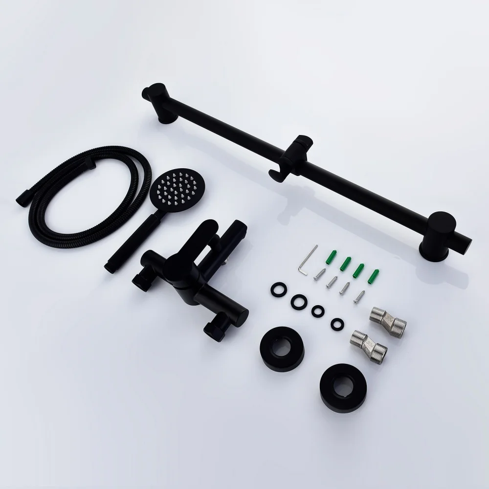 Ciencia Stainless Steel Black Shower Set With 1.5m Shower Hose Faucet Hand Sliding Bar For Bathroom Washroom