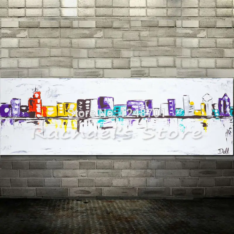 

Large Handpainted Modern Abstrat Cityscape skyline Oil Painting On Canvas City Building Wall Pictures For Living Room Home Decor