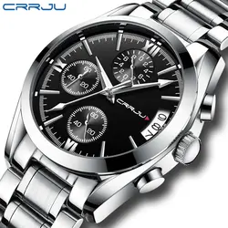 Crrju Топ часы Для мужчин Элитный бренд кварцевые наручные часы мужской спортивный Военно нержавеющей стали группа часы хронограф часы