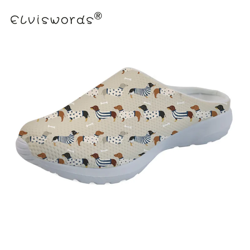 

ELVISWORDS Dachshund Dog Printing Women's Beach Sandals Breathable Mesh Slippers Female Lightweight Casual Shoe zapatos de mujer