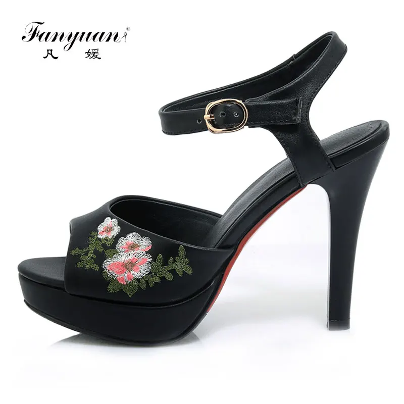 

Fanyuan Summer Beautiful women shoes high heel Wedding Party Ethnic Embroider Sexy Peep toe Ladies Sandal Pumps Platform shoes