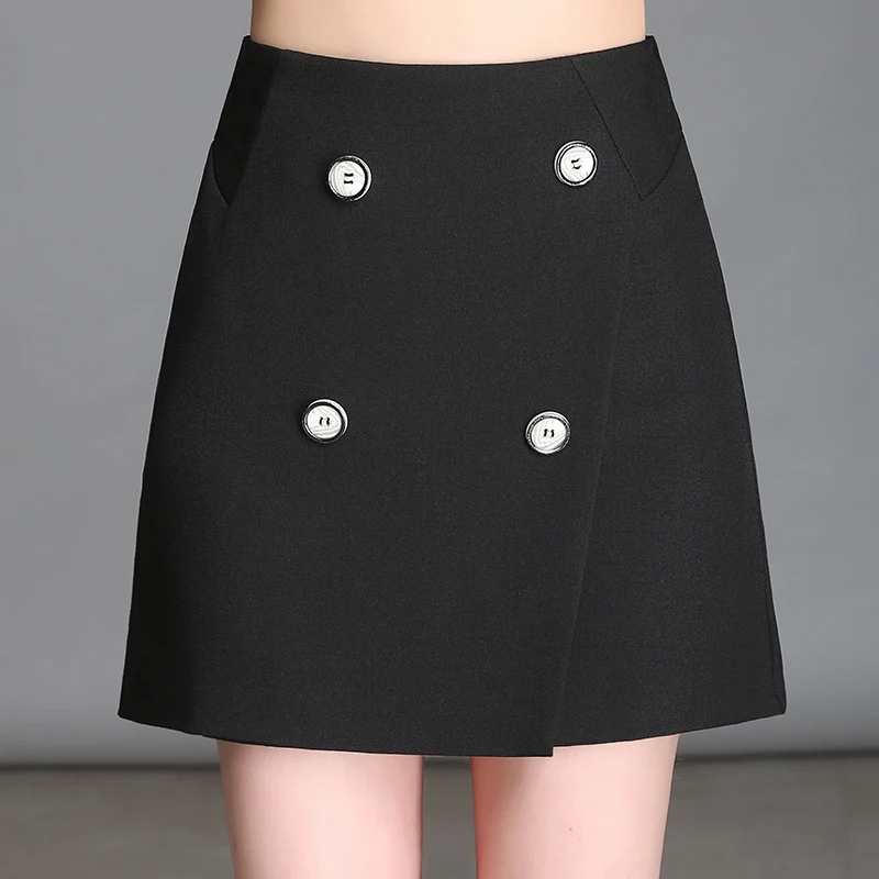 Brand New Knit Skirt Women Slim Black Button Pocket A Line Skirt M 4XL